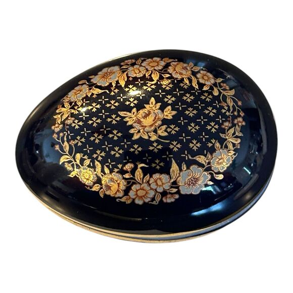 LIMOGES CASTEL‎ Cobalt Blue Easter Egg Trinket Box  22 k Gold - Picture 3 of 14